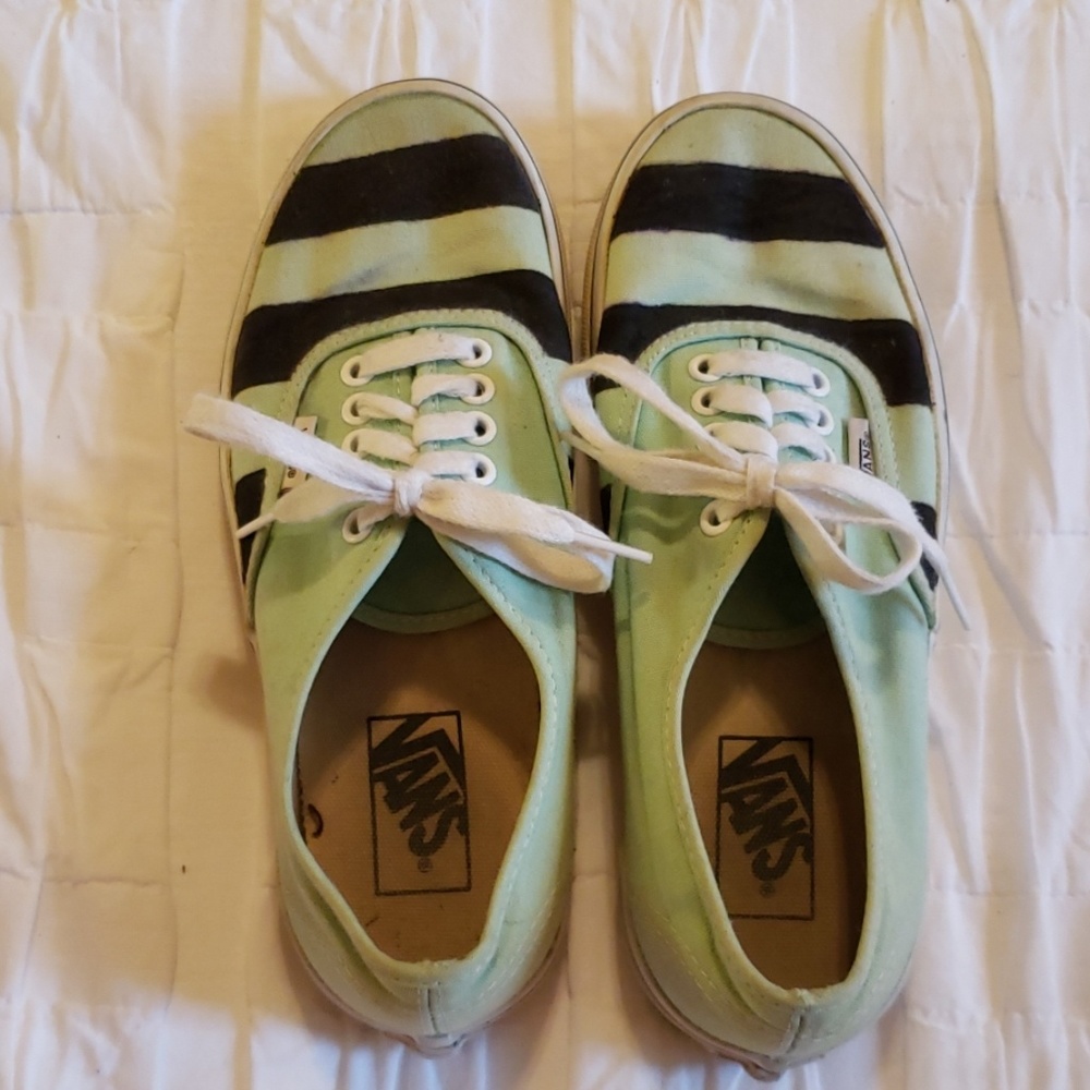 Customized mint Van's with black stripes
